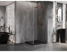 Mexen Lunar-B, pravostranný výklopný sprchový kút 90 x 90 cm, 8mm číre sklo, profil ružové zlato, 832-090-090-60-00-P