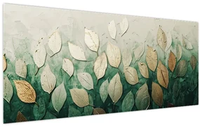 Obraz - Zlato-zelené listy (120x50 cm)