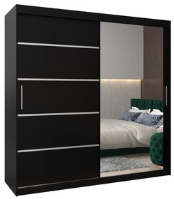 Šatníková skriňa 200 cm so zrkadlom Verika 2 200 (čierna). Akcia -25%. Vlastná spoľahlivá doprava až k Vám domov. 1064229