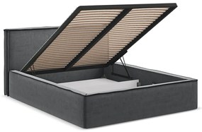Tmavosivá čalúnená dvojlôžková posteľ s úložným priestorom s roštom 140x200 cm Anani – Makamii