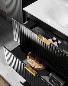 Kúpeľňová skrinka pod umývadlo s doskou 80 cm ADEL, drážkovaná čierna (SET -ADB B 80 CM)