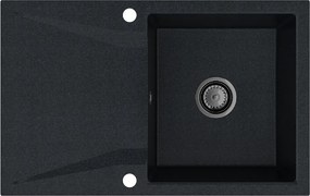 Sink Quality Obsidian, kuchynský granitový drez 790x500x210 mm + čierny sifón, čierna škvrnitá-Brocade, SKQ-OBS.B.1KDO.XB