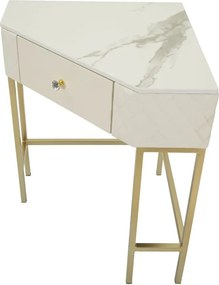 Rohový konzolový stolík Sharon 60 cm ekokoža krémový/zlatý