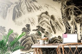 Samolepiaca tapeta sépiová maľba čínskej krajiny