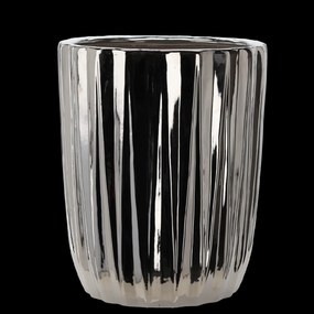 Garden Line KERAMICKÝ OBAL NA KVETINOVÝ KÔŠ 39,5 x 39,5 x 48,5 CM, STRIEBORNÝ S PRUHMI *3444