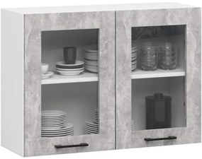 Rohová kuchynská linka OLIVIA 3 m s vitrínou betón