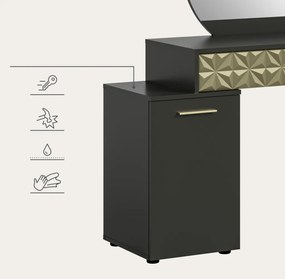 Toaletný stolík so zrkadlom Prismo, čierny/zlatý