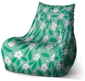 Sablio Sedací vak Bean Biele kvety s lístkami - 100 x 90 x 45 cm