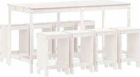 vidaXL 9-dielna sada barového nábytku do záhrady, biela, borovicové drevo