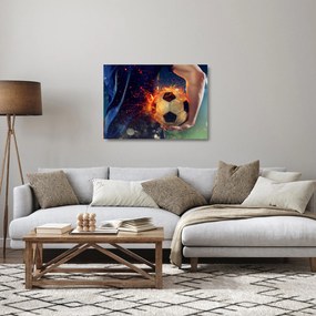 Sklenený obraz - Futbalová lopta v ohni (70x50 cm)