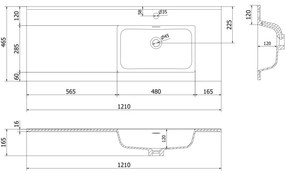 Mexen Rivel, kúpeľňová skrinka 120 cm s pravým umývadlom Otis, 1S, 1D, drážkovaná, grafitová/biela matná, 91A23-12047-3-BBFF66-W18P01