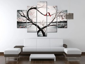Gario Obraz s hodinami Vtáčia láska - 5 dielny Rozmery: 150 x 105 cm