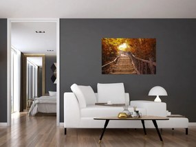 Obraz - Schody v prírode na jeseň (90x60 cm)