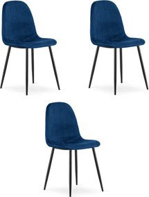 Set troch jedálenských stoličiek PADVA zamatové modré / čierne nohy (3 ks)