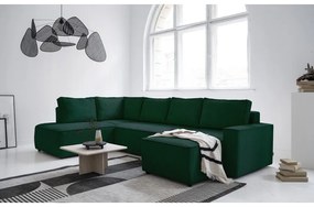 Tmavozelená menčestrová rozkladacia rohová pohovka (ľavý roh/do tvaru "U") Brave Dave – Miuform
