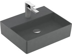 VILLEROY &amp; BOCH Memento 2.0 závesné umývadlo s otvorom (spodná strana brúsená), bez prepadu, 500 x 420 mm, Graphite, s povrchom CeramicPlus, 4A225LI4