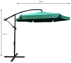 Záhradný slnečník CYNIA s bočnou nohou 300 cm tmavozelený