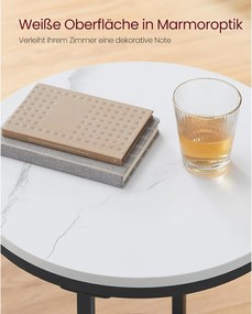 Okrúhly príručný stolík, 2-úrovňový, so sklenenou poličkou, mramorový efekt