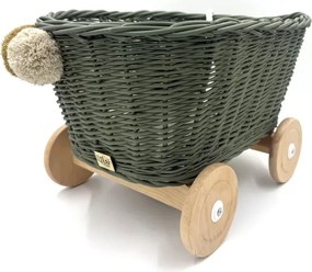 Prútený vozík na ťahanie za šnúrku - zelená