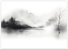Sklenený obraz - Atramentová maľba krajiny (70x50 cm)