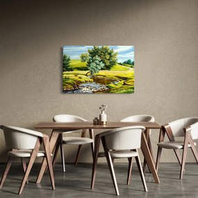 Obraz - Rieka medzi lúkami, olejomaľba (90x60 cm)