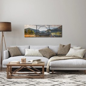Obraz jazera (s hodinami) (90x30 cm)