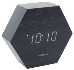 KARLSSON Čierny budík Hexagon 13 × 11 × 4,5 cm