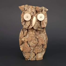 AMADEA Drevená sova s kôrou, masívne drevo, výška 16 cm