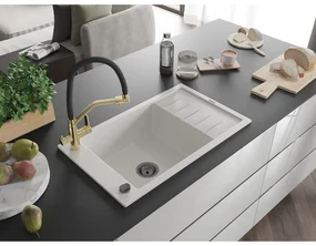 Mexen Elias, 1-komorový granitový drez 795x480x200 mm a drezová batéria Duo, biela, 6511-20-671701-57-B