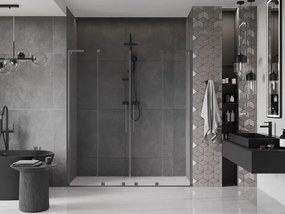 Mexen Velar L Duo, posuvné sprchové dvere do otvoru 200 cm, 8mm číre sklo, grafit brúsený, 871-200-003-02-66