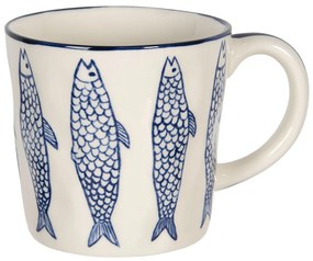 Keramický hrnček s modrým dekorom rýb Atalante - 15 * 11 * 10 cm / 0,3L