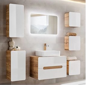 Zostava kúpeľňového nábytku BÁRA 80 cm s nástenným zrkadlom vr. keramického umývadla na dosku