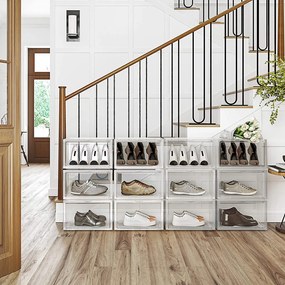 Box na topánky, 6 stohovateľných organizérov na topánky, transparentný