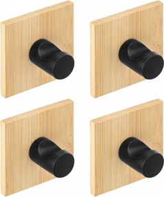 Erga Ozi, samolepiace háčiky na uteráky bez vŕtania, 4ks, 5×5 cm, bambus / čierna matná, ERG-YKA-CH.OZI4-BLK