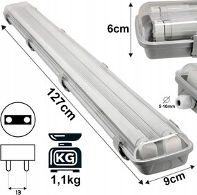 Súprava 2x Hermetické svietidlo 120 cm - lampa + LED trubice do dielne a garáže