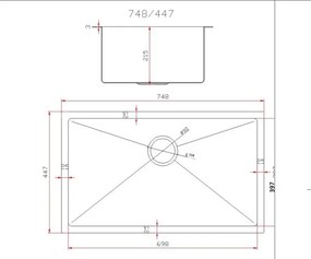Gamma Gamma, 1-komorový nerezový drez 750x450x210 mm, oceľová, GMA-S7545-CH