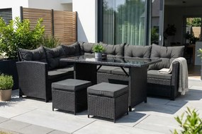 Záhradné sedenie Corsica – Priestranný rohový set s jedálenským stolom Čierny