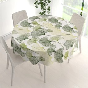 Biante Bavlnený okrúhly obrus Sandra SA-576 Zelené Ginkgo listy na bielom Ø 50 cm