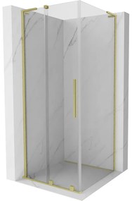 Mexen Velar L, sprchový kút s posuvnými dverami 90 x 90 cm, 8mm číre sklo, zlatá matná, 871-090-090-03-55