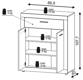 Komoda Luna 89,9 cm dub Matera světlý/šedá