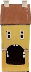 Žltý keramický svietnik na čajovú sviečku domček Candle Village - 11*9*25 cm