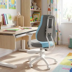 Detská rastúca stolička Neoseat KINDER WHITE PLUS — látka, šedá / svetlo modrá