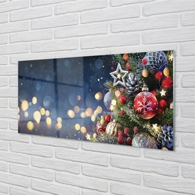 Sklenený obraz Vianočný strom dekorácie sneh 140x70 cm