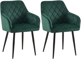Design-Shop Set 2 jedálenských stoličiek Monett B - zamat, čierny rám - zelená