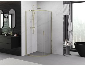 Mexen Exo, posuvný polkruhový sprchový kút 90 x 90 cm, číre sklo, zlatá, 8131-090-090-50-00