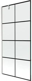 Mexen Next, 1-krídlová vaňová zástena 90 x 150 cm, 6mm číre sklo - čierny vzor, oceľová, 895-090-000-00-77-97