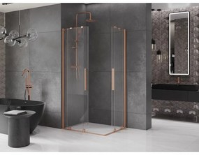 Mexen Velar Duo, sprchový kút s posuvnými dverami 90(dvere) x 80(dvere) cm, 8mm číre sklo, medená matná profil, 871-090-080-02-65
