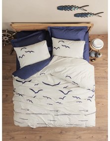 Modro-krémové obliečky na jednolôžko z bavlny Renforcé 140x200 cm Larum – Mijolnir