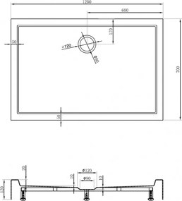 Mexen Flow+ obdĺžniková vanička 120 x 70 cm, čierna matná, 46R707012H