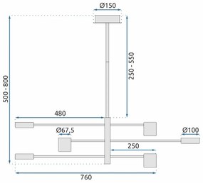 Toolight Toolight, LED stropné svietidlo 6x5W APP597-6C, čierna, OSW-08565
